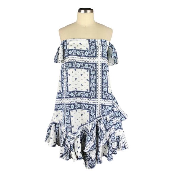 CINQ A SEPT Minella Off Shoulder Paisley Bandana Print Ruffle Dress Size 2 - Picture 1 of 7